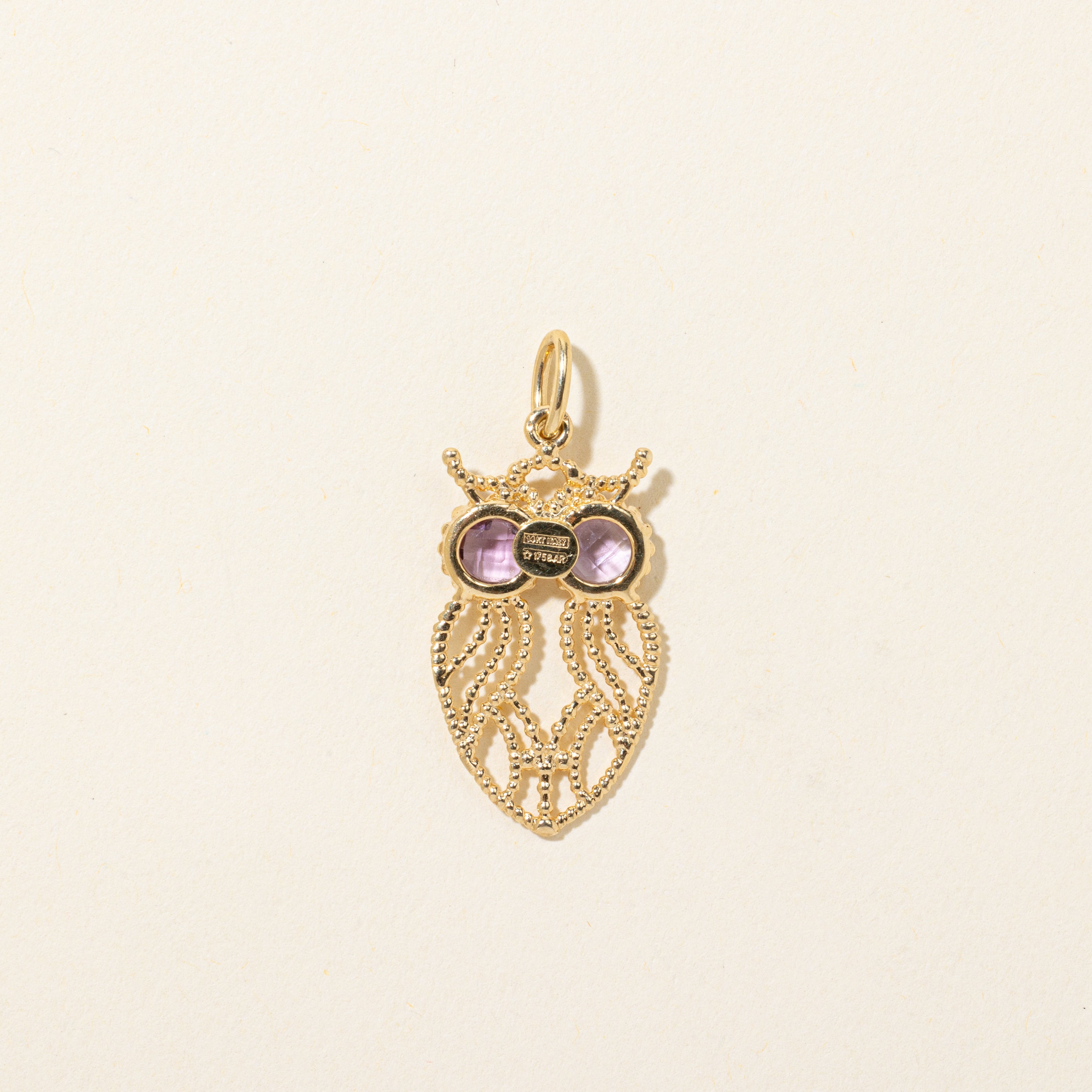 Amethyst Milgrained & Openwork Owl Bird Charm | 0.60ctw