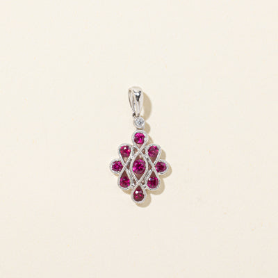 Synthetic Ruby & Diamond Milgrained & Woven Pendant | 0.60ctw, 0.02ct