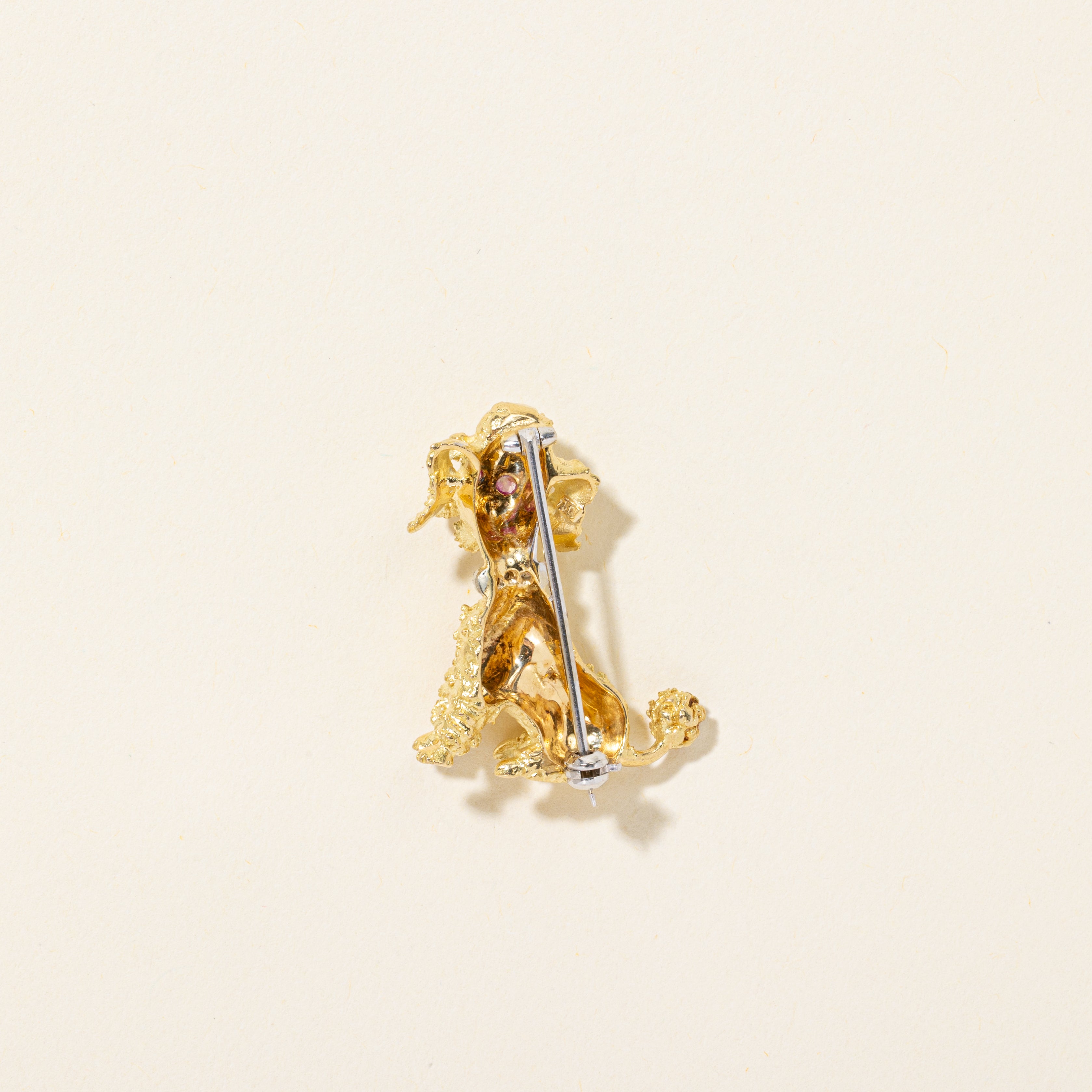 18k Pink Sapphire & Diamond Poodle Dog Brooch | 0.10ctw, 0.02ctw