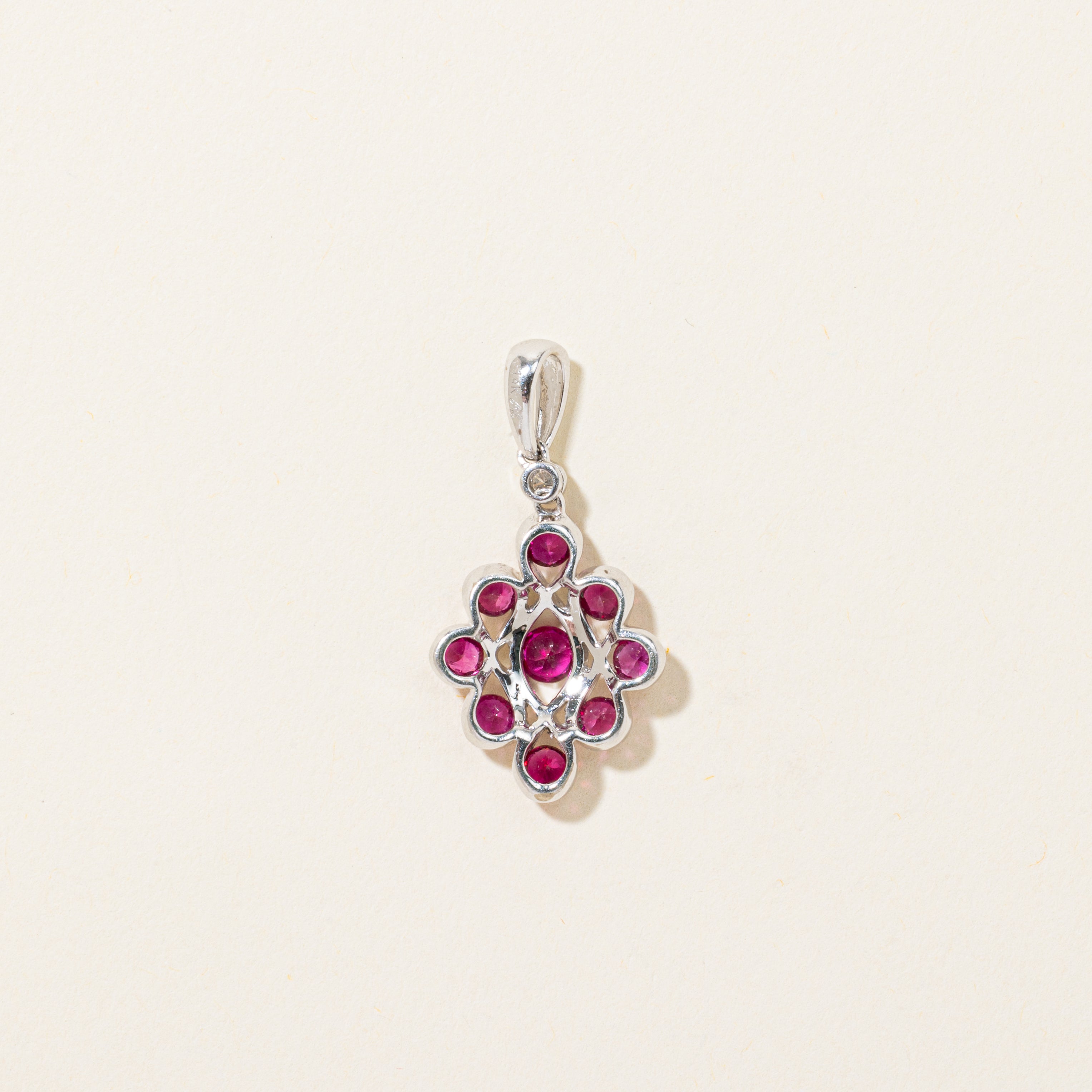 Synthetic Ruby & Diamond Milgrained & Woven Pendant | 0.60ctw, 0.02ct