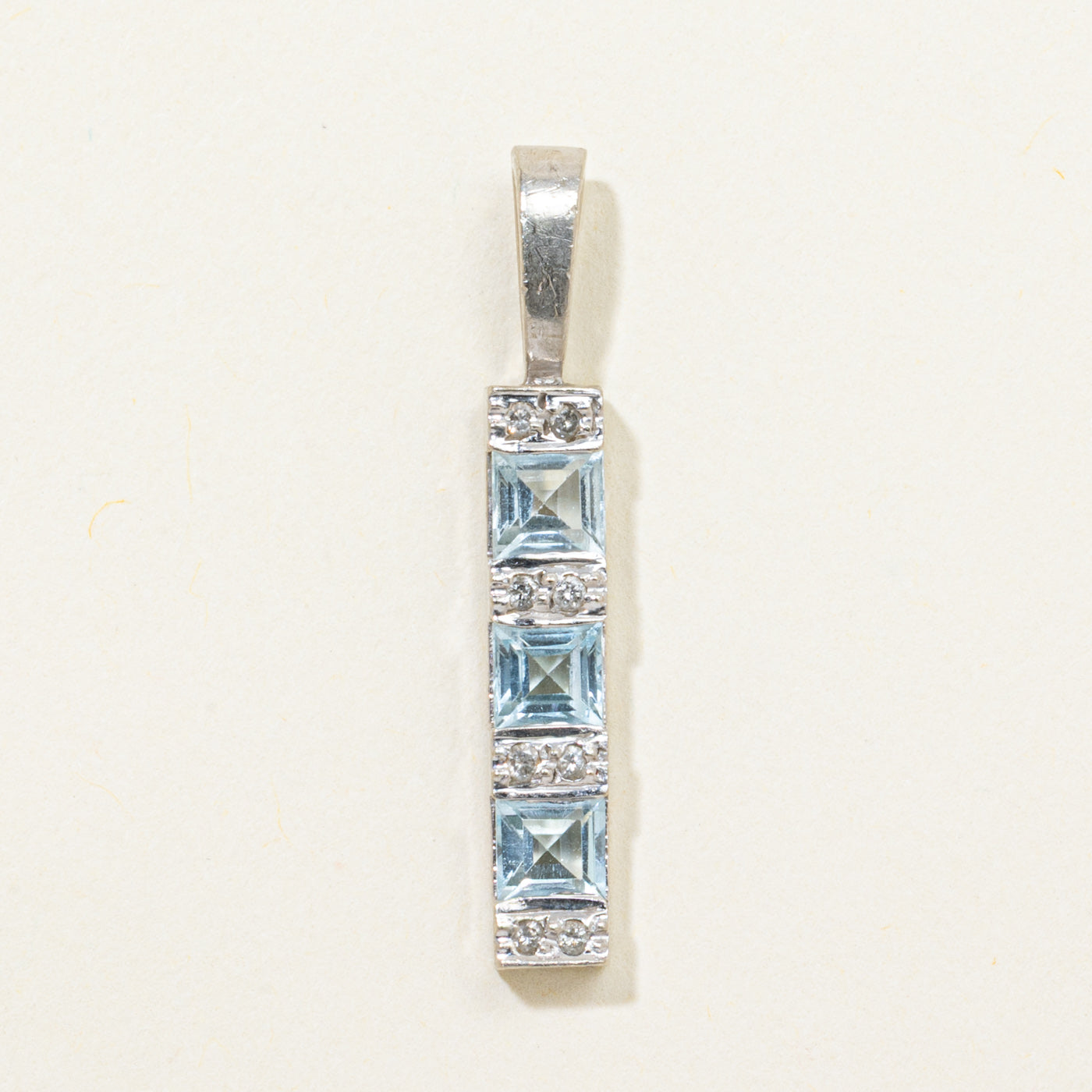 Step Cut Aquamarine & Diamond Column Pendant | 0.92ctw, 0.16ctw