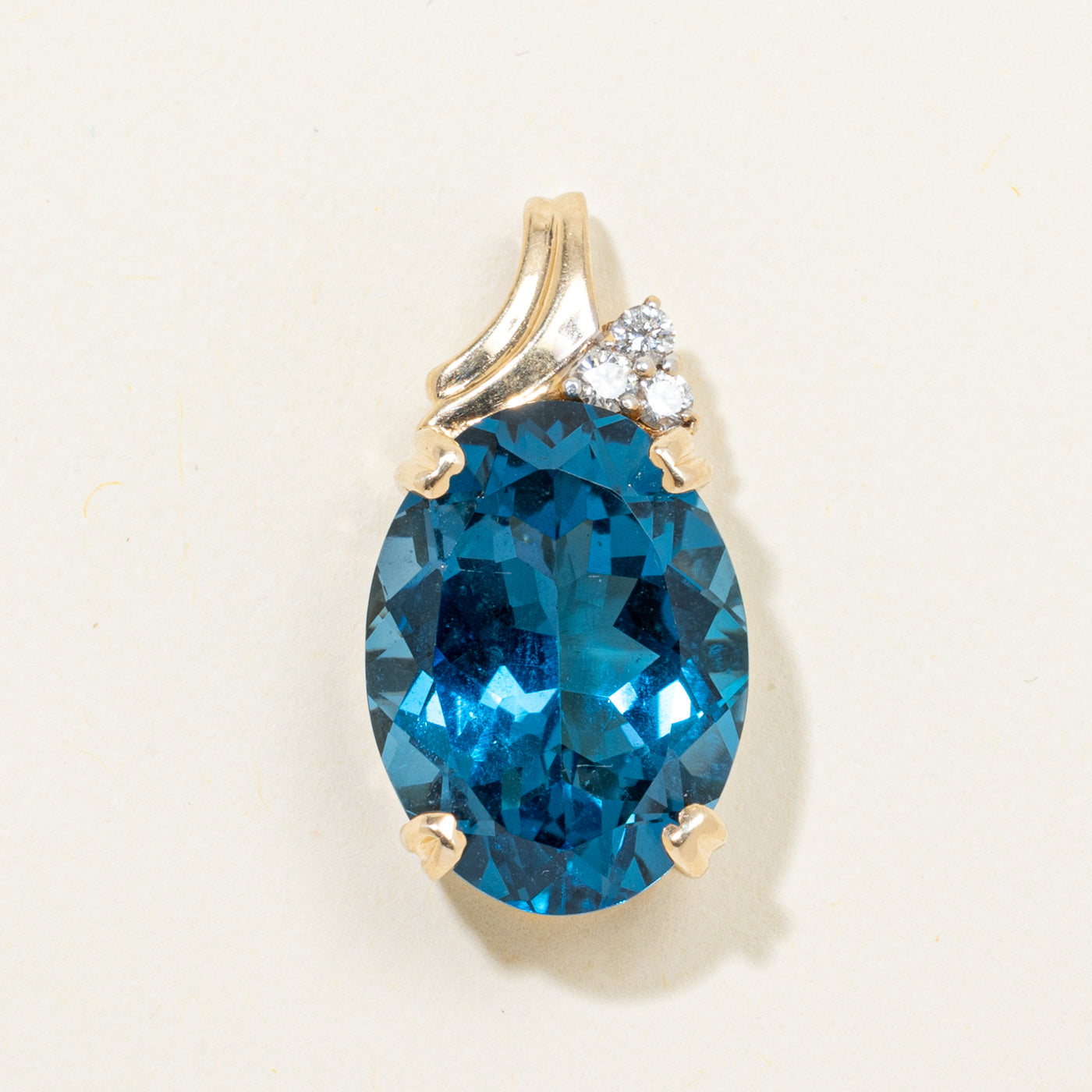 Oval Cut Blue Topaz & Diamond Pendant | 17.90ct, 0.15ctw