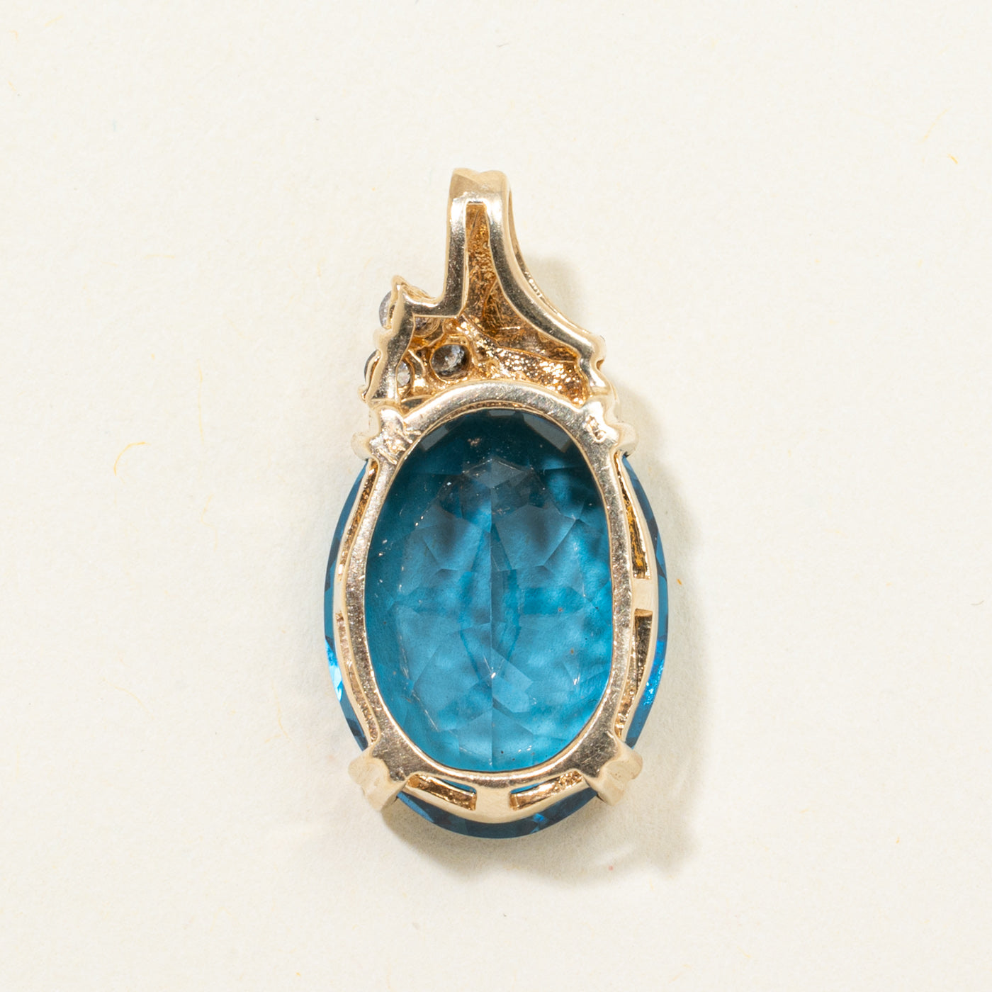 Oval Cut Blue Topaz & Diamond Pendant | 17.90ct, 0.15ctw