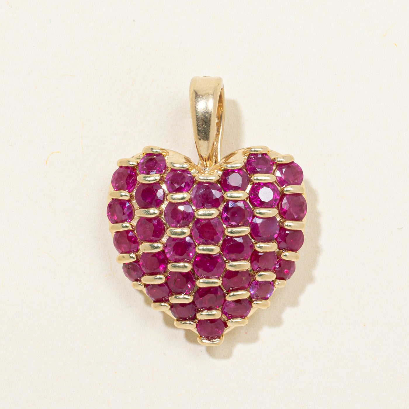 Synthetic Ruby Cluster Heart Pendant | 2.94ctw