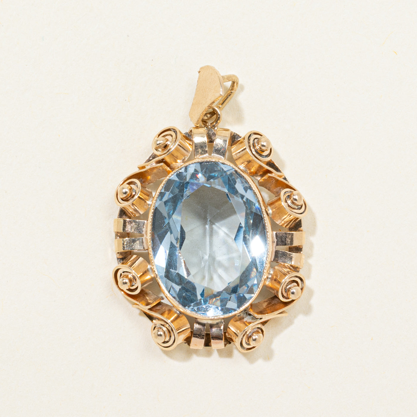 Bezel Set Blue Topaz Scrollwork Pendant | 3.58ct