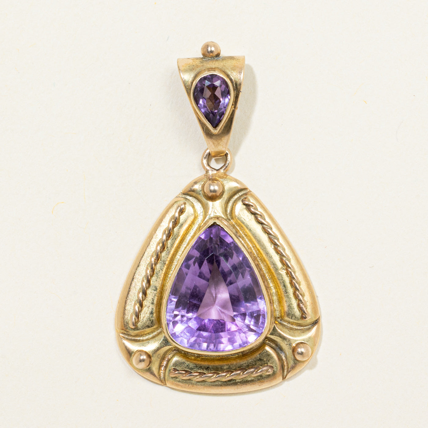 Bezel Set Pear Cut Amethyst Ornate Pendant | 7.80ctw
