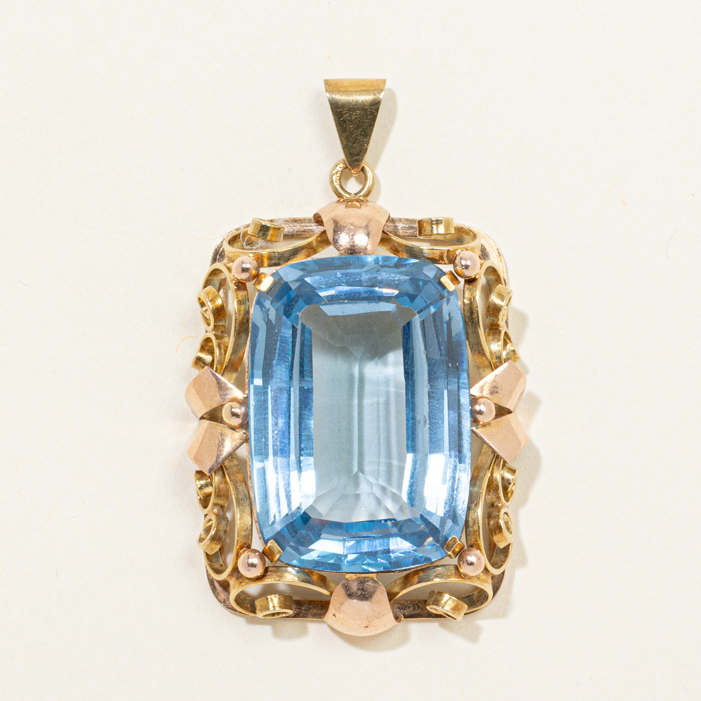 Large Blue Topaz Scrollwork Pendant | 70.40ct