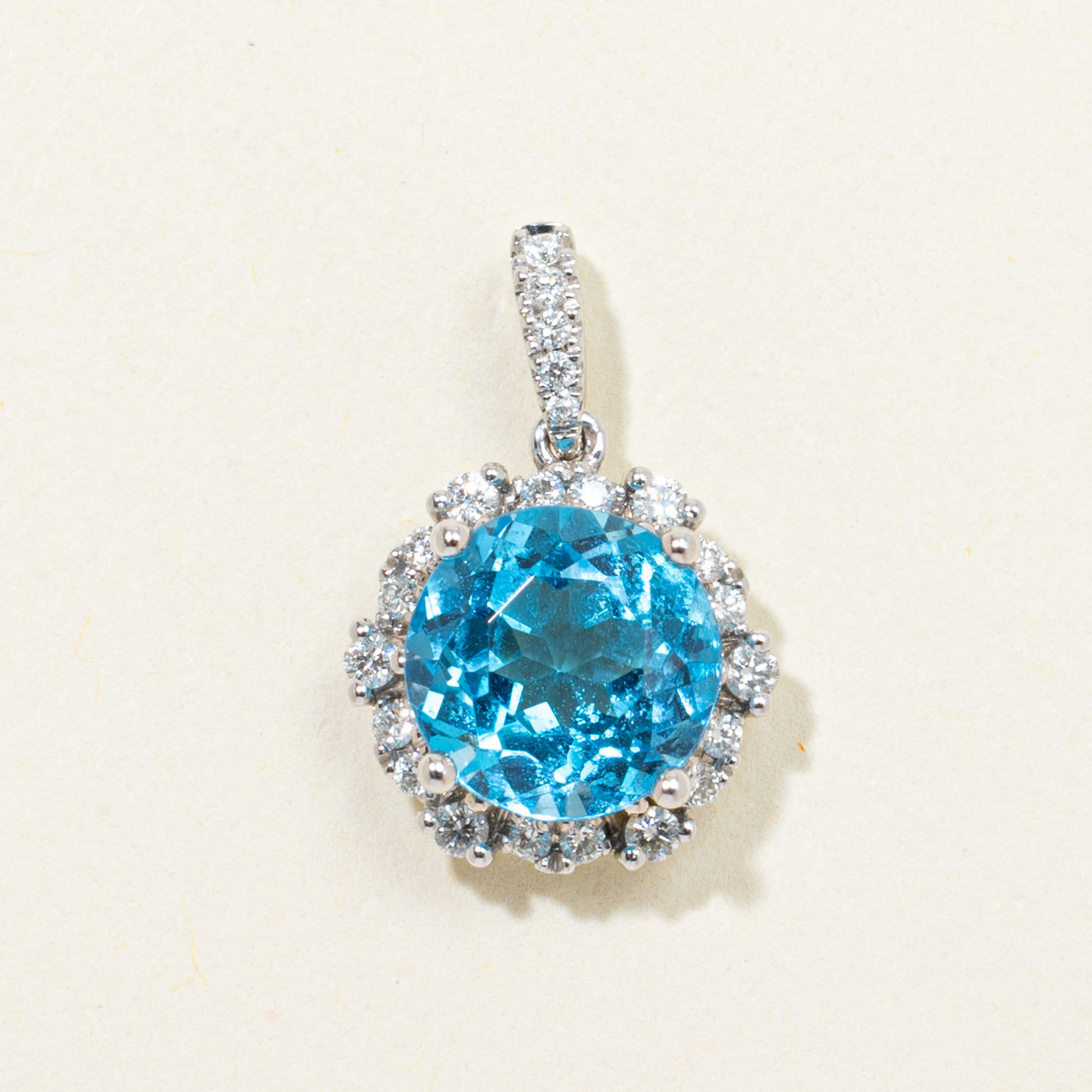Basket Set Blue Topaz & Diamond Halo Pendant | 2.94ct, 0.13ctw