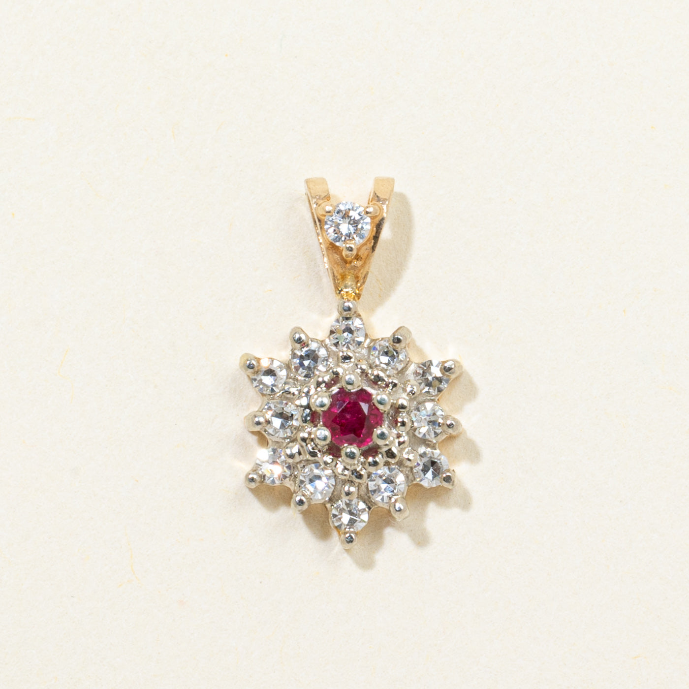 Diamond & Ruby Petal Cluster Pendant | 0.21ctw, 0.06ct