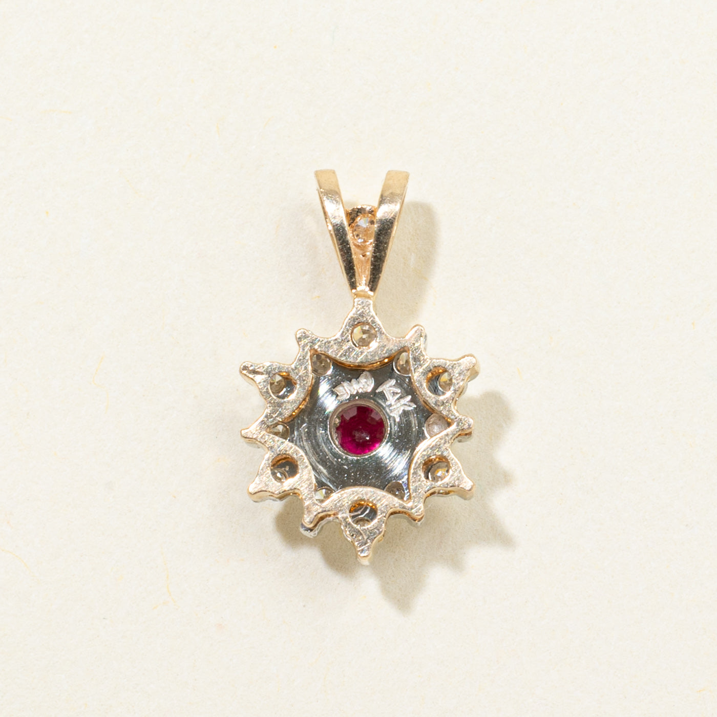 Diamond & Ruby Petal Cluster Pendant | 0.21ctw, 0.06ct