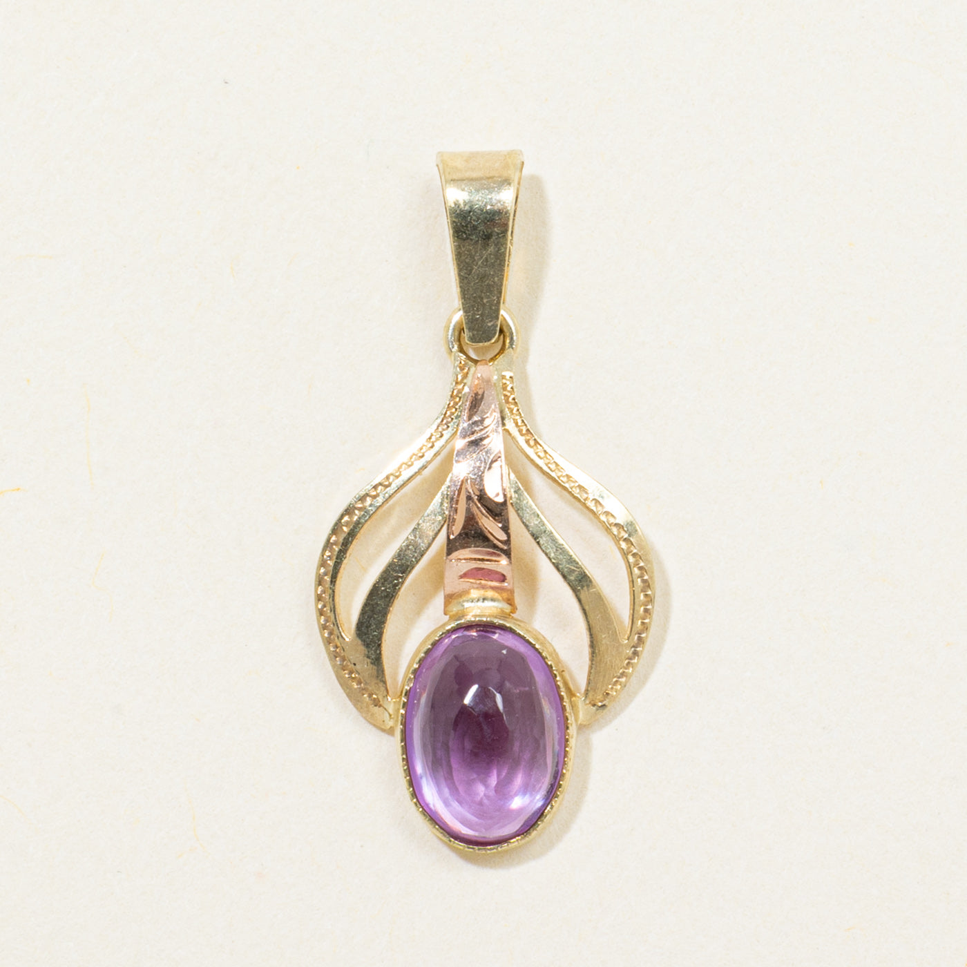 Czech Hallmarked Pink Tourmaline Two-Toned Engraved Pendant | 1.10ct