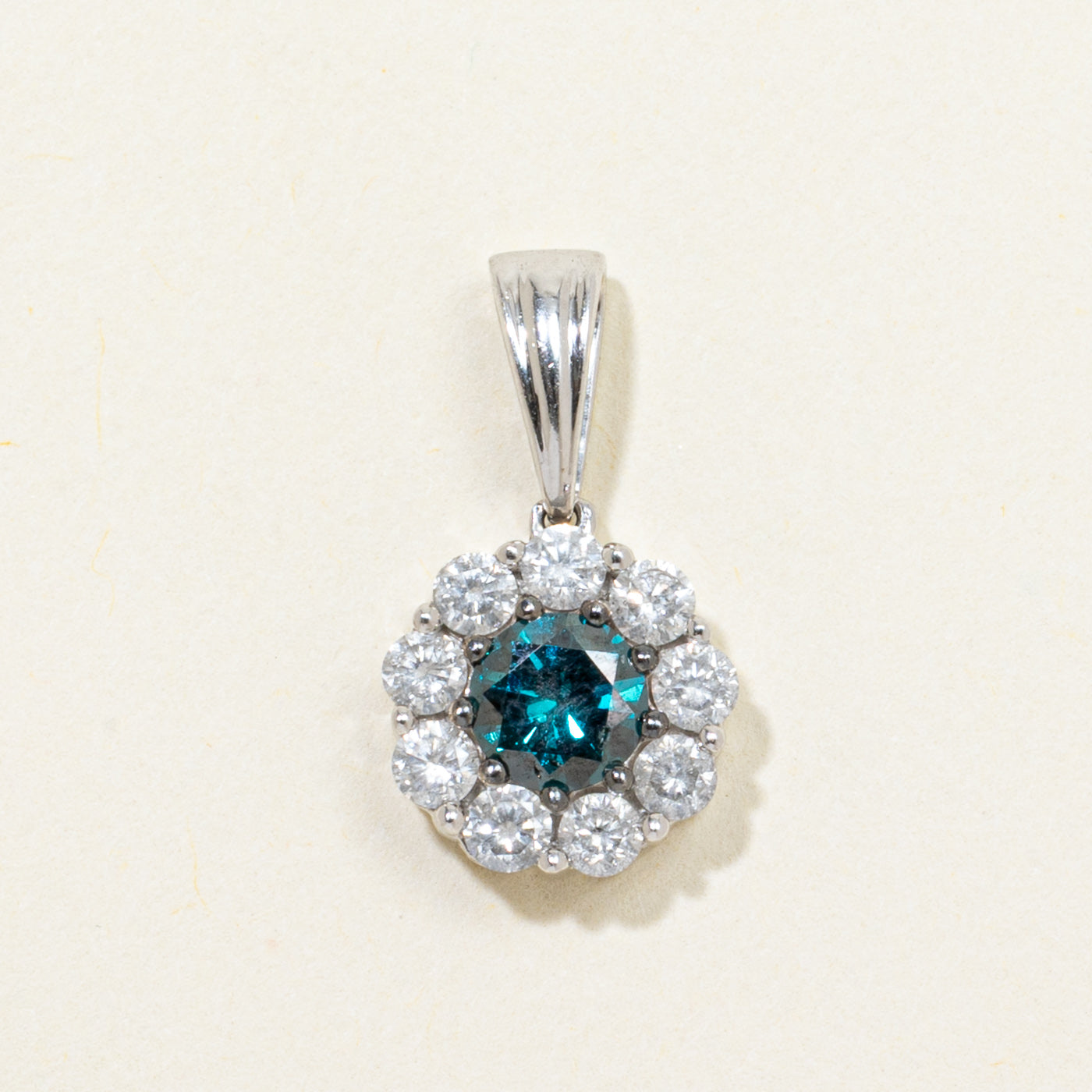 Blue & White Diamond Halo Pendant | 0.82ctw