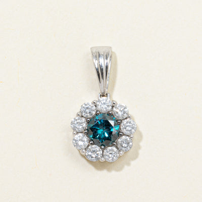 Blue & White Diamond Halo Pendant | 0.82ctw