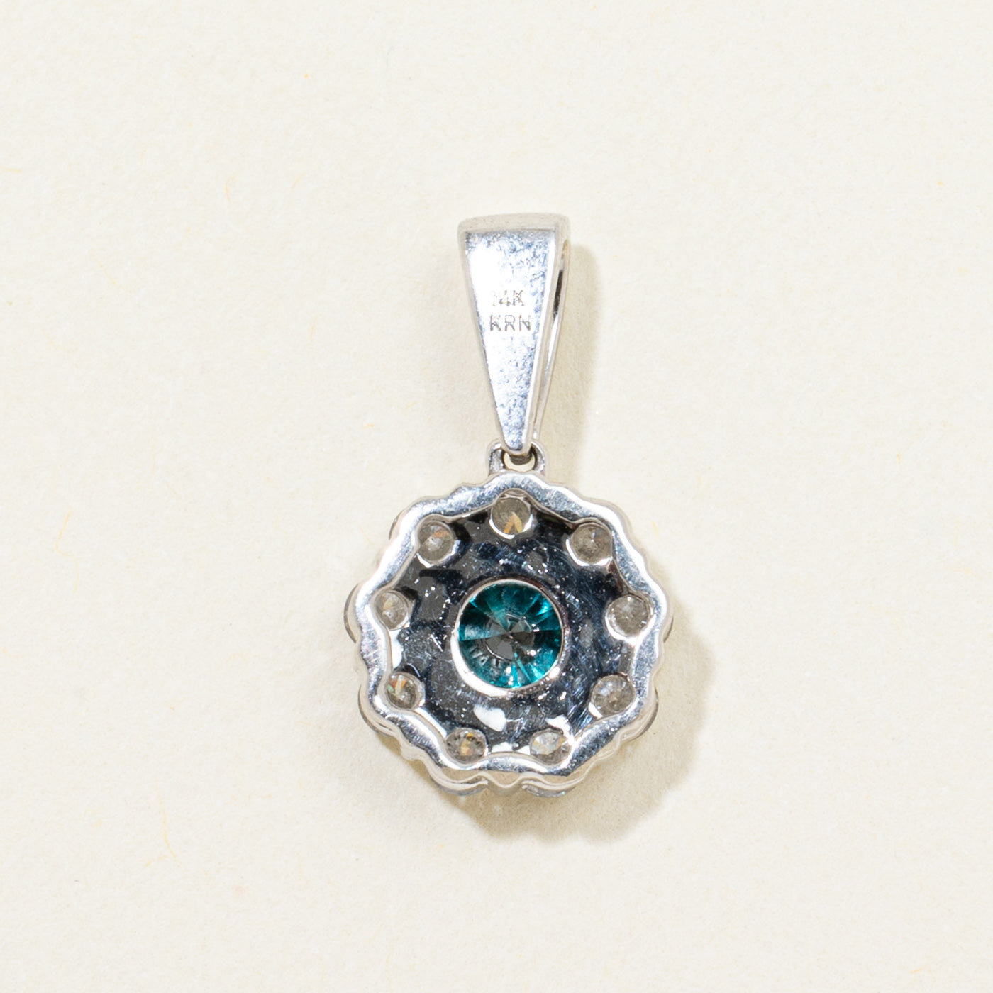 Blue & White Diamond Halo Pendant | 0.82ctw