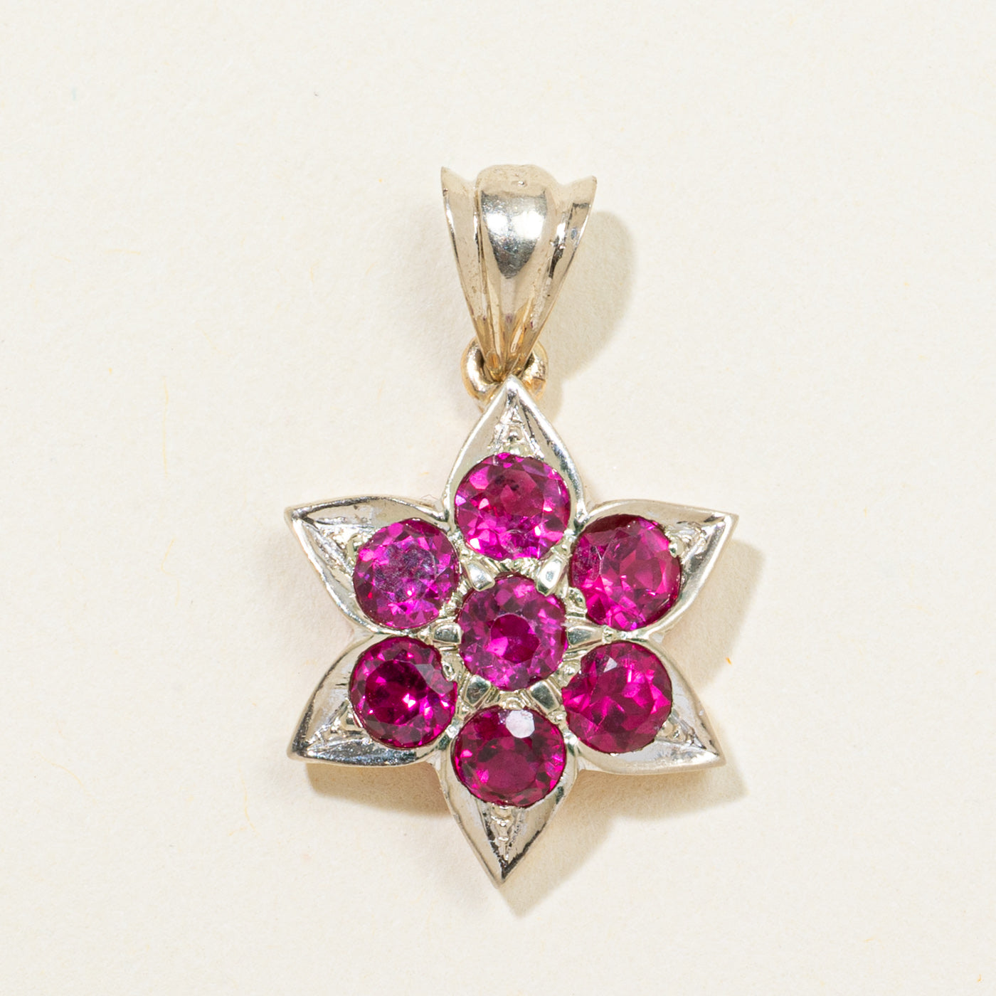 Synthetic Ruby Cluster Flower Pendant | 1.89ctw