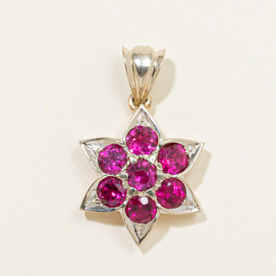 Synthetic Ruby Cluster Flower Pendant | 1.89ctw