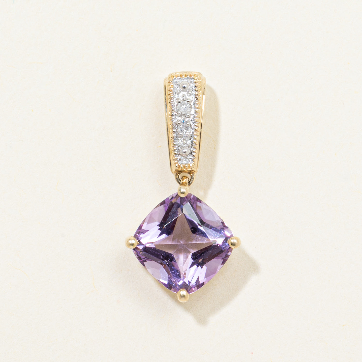 Cushion Cut Amethyst & Diamond Pendant | 1.72ct, 0.01ctw