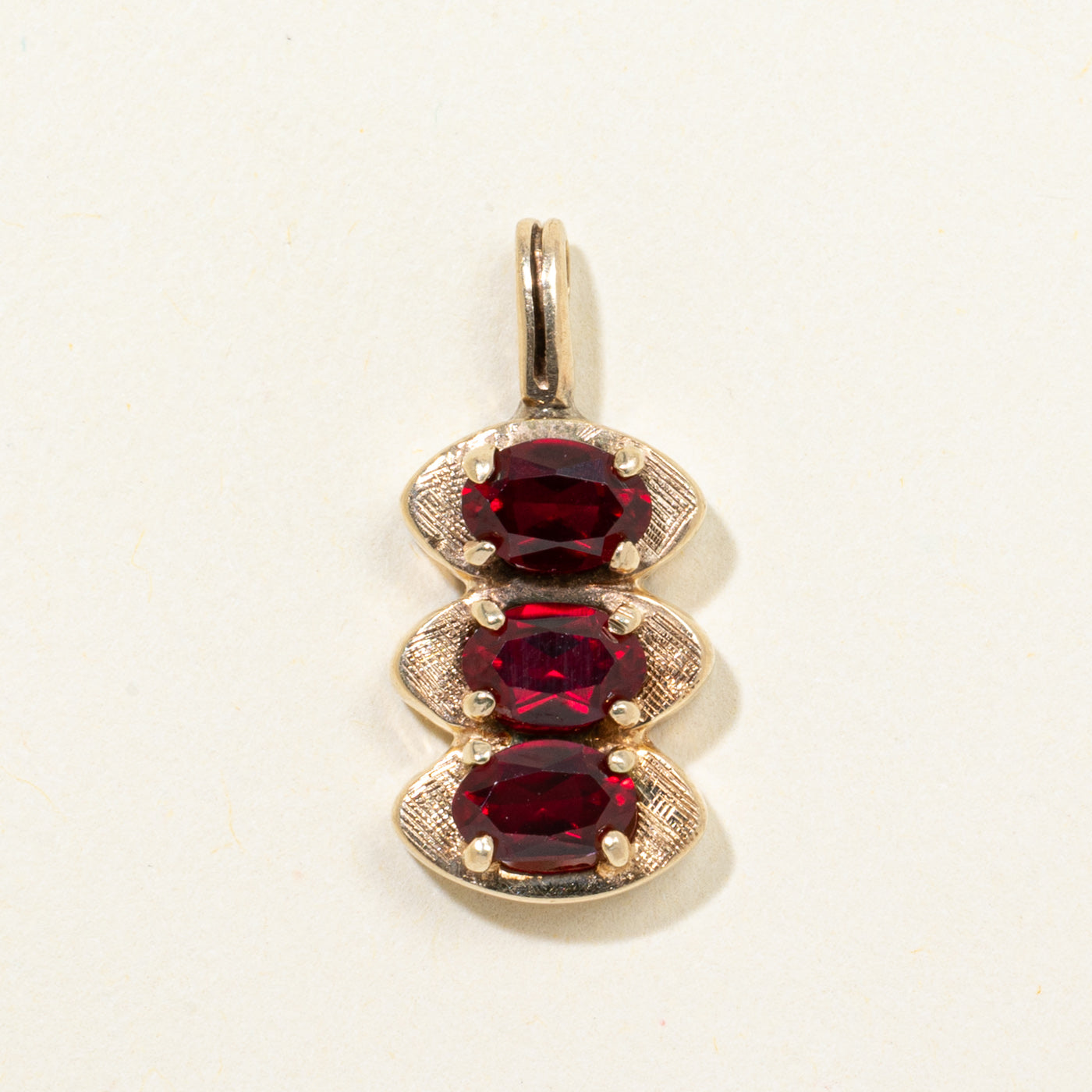 Three Stone Synthetic Ruby Drop Pendant | 1.68ctw