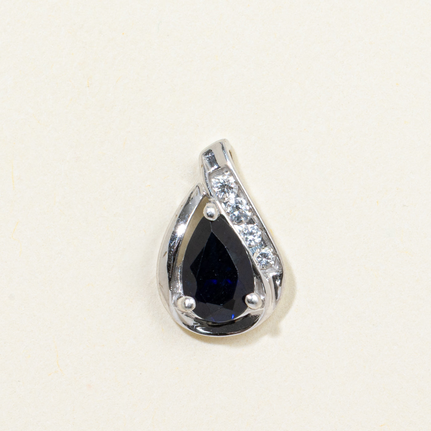 Pear Cut Sapphire & Diamond Pendant | 0.90ct, 0.07ctw