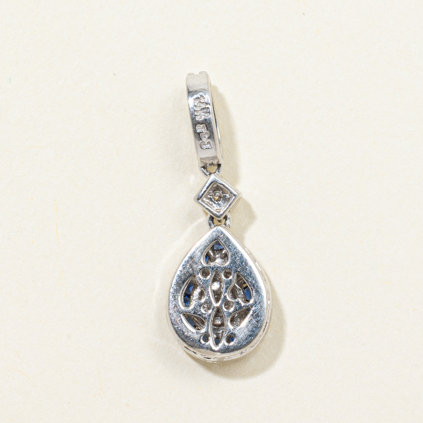 Sapphire & Diamond Ornate Pear Shaped Pendant | 0.14ctw, 0.09ctw