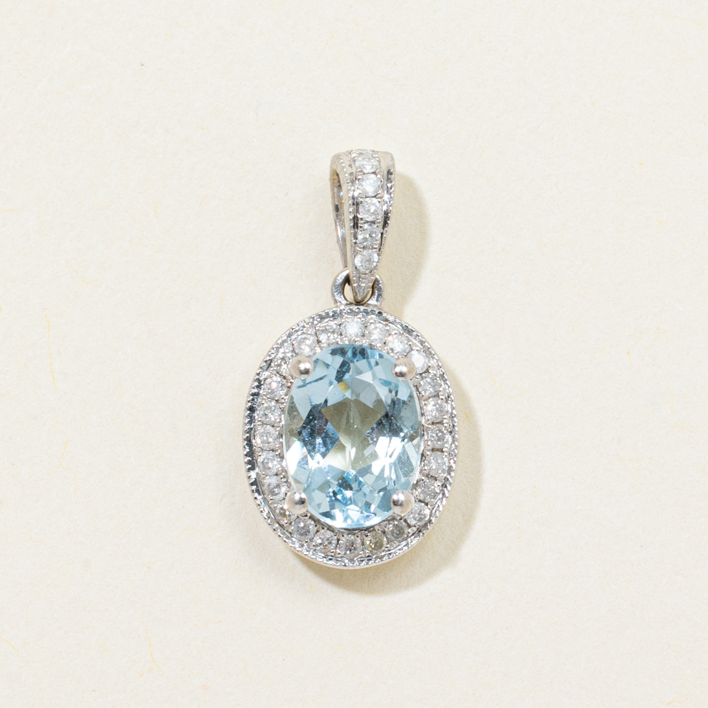 Oval Cut Aquamarine & Diamond Halo Pendant | 0.90ct, 0.15ctw