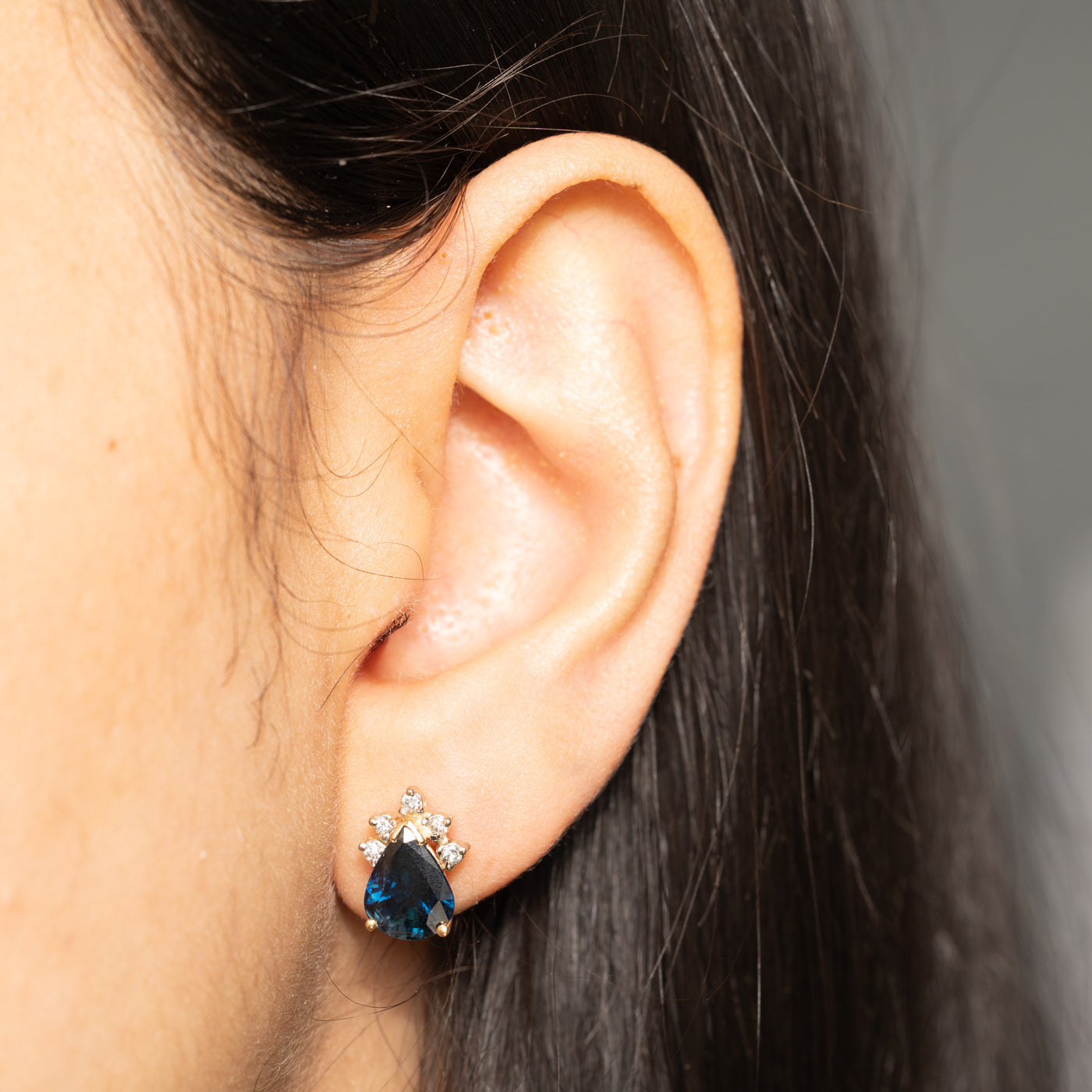 14k Pear Cut Sapphire & Diamond Stud Earrings | 4.60ctw, 0.17ctw