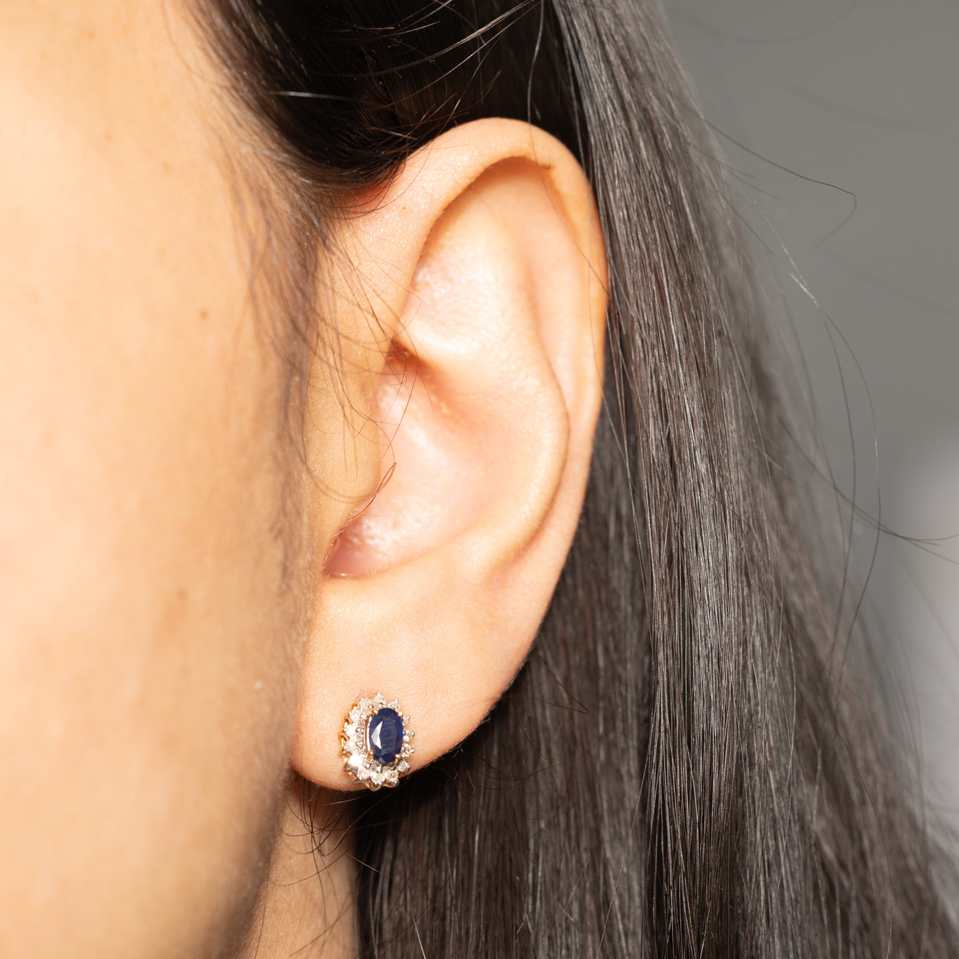 Sapphire & Diamond Petal Stud Earrings | 0.50ctw, 0.11ctw