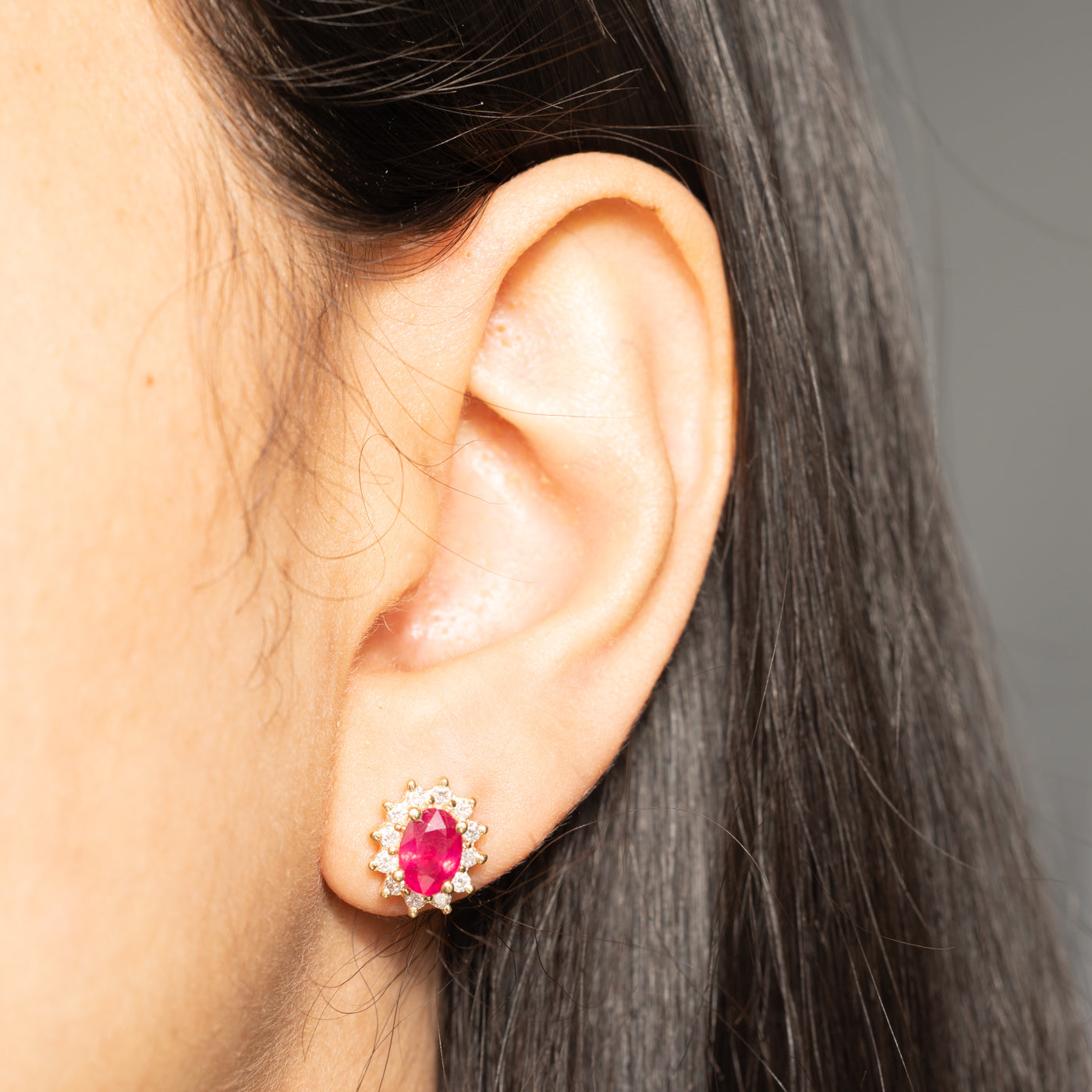 14k Ruby & Diamond Petal Stud Earrings | 2.20ctw, 0.32ctw