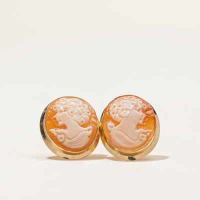 18k Shell Cameo Stud Earrings | 7.00ctw