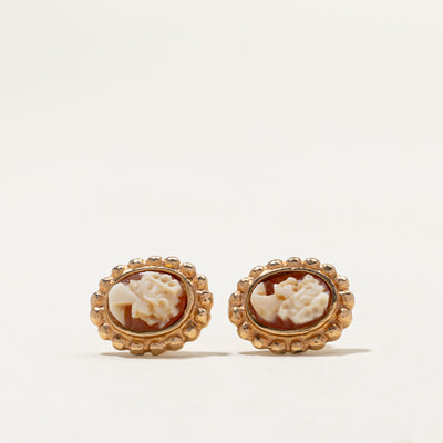 14k Shell Cameo Stud Earrings | 1.60ctw