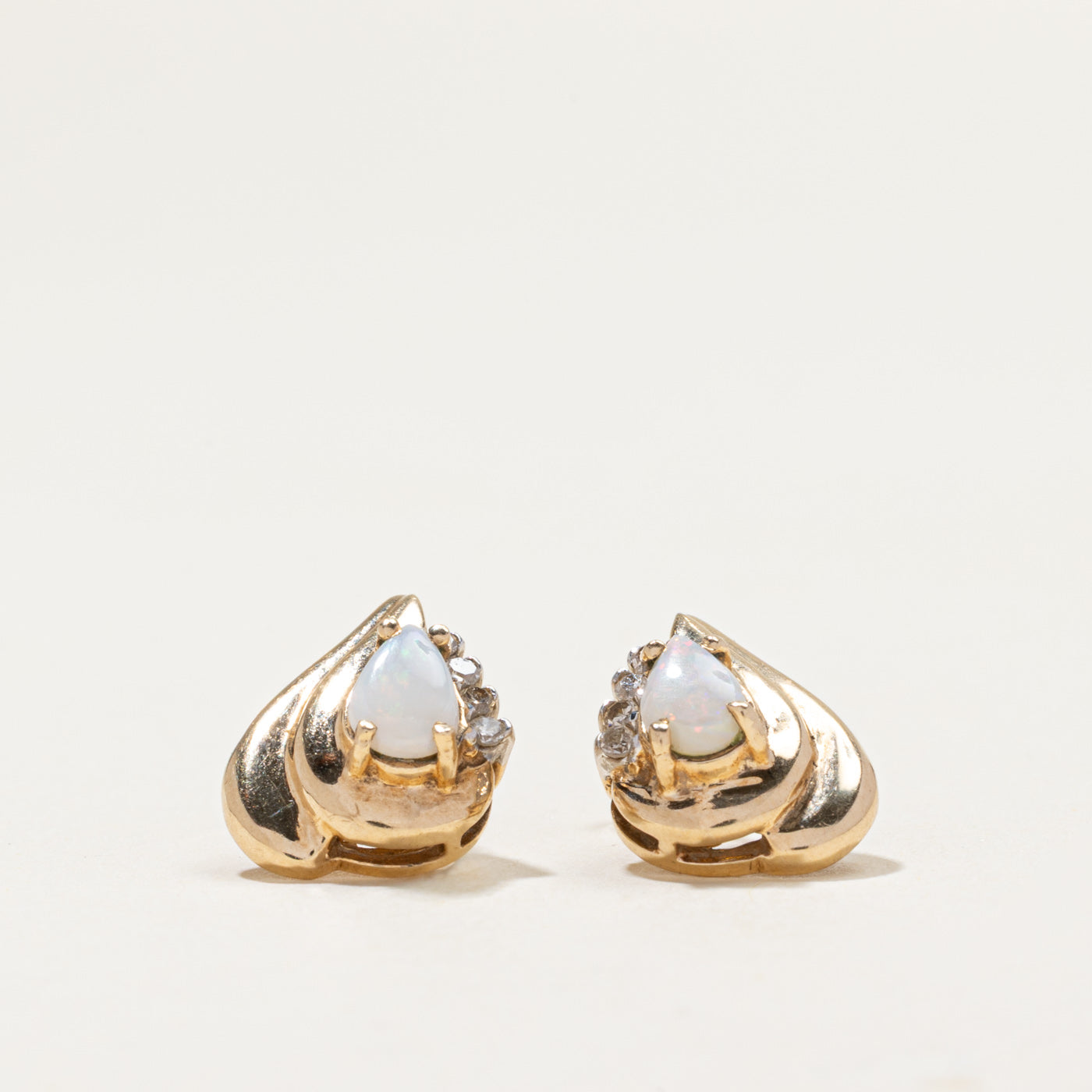 10k Opal & Diamond Stud Earrings | 1.00ctw, 0.07ctw