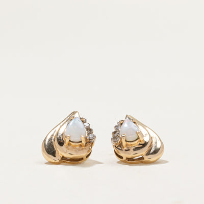10k Opal & Diamond Stud Earrings | 1.00ctw, 0.07ctw