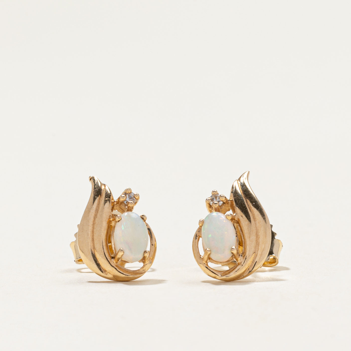 14k Opal & Diamond Stud Earrings | 0.40ctw, 0.02ctw