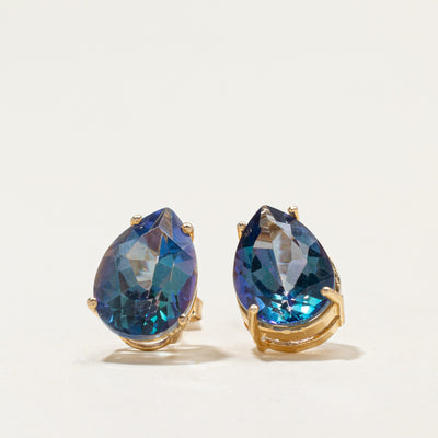 18k Pear Cut Mystic Topaz Stud Earrings | 7.00ctw