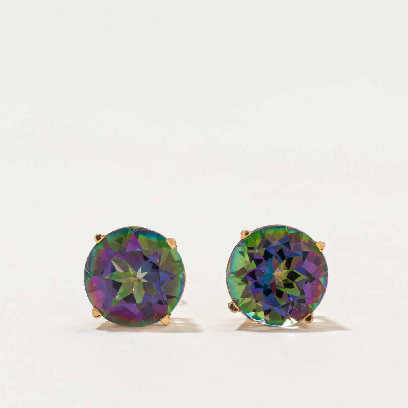 14k Round Cut Mystic Topaz Stud Earrings | 4.20ctw