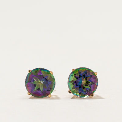 14k Round Cut Mystic Topaz Stud Earrings | 4.20ctw