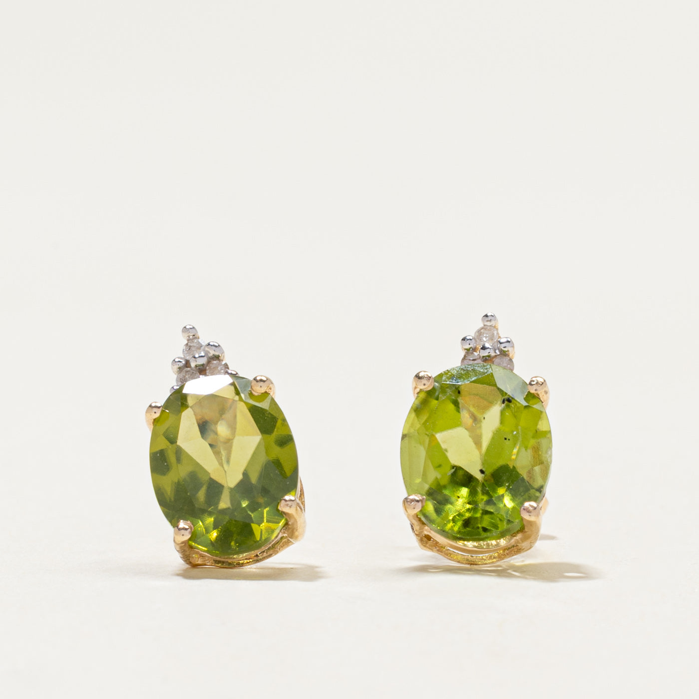 14k Peridot & Diamond Stud Earrings | 3.00ctw, 0.03ctw