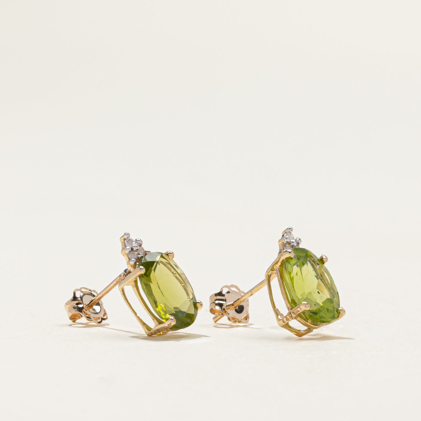 14k Peridot & Diamond Stud Earrings | 3.00ctw, 0.03ctw