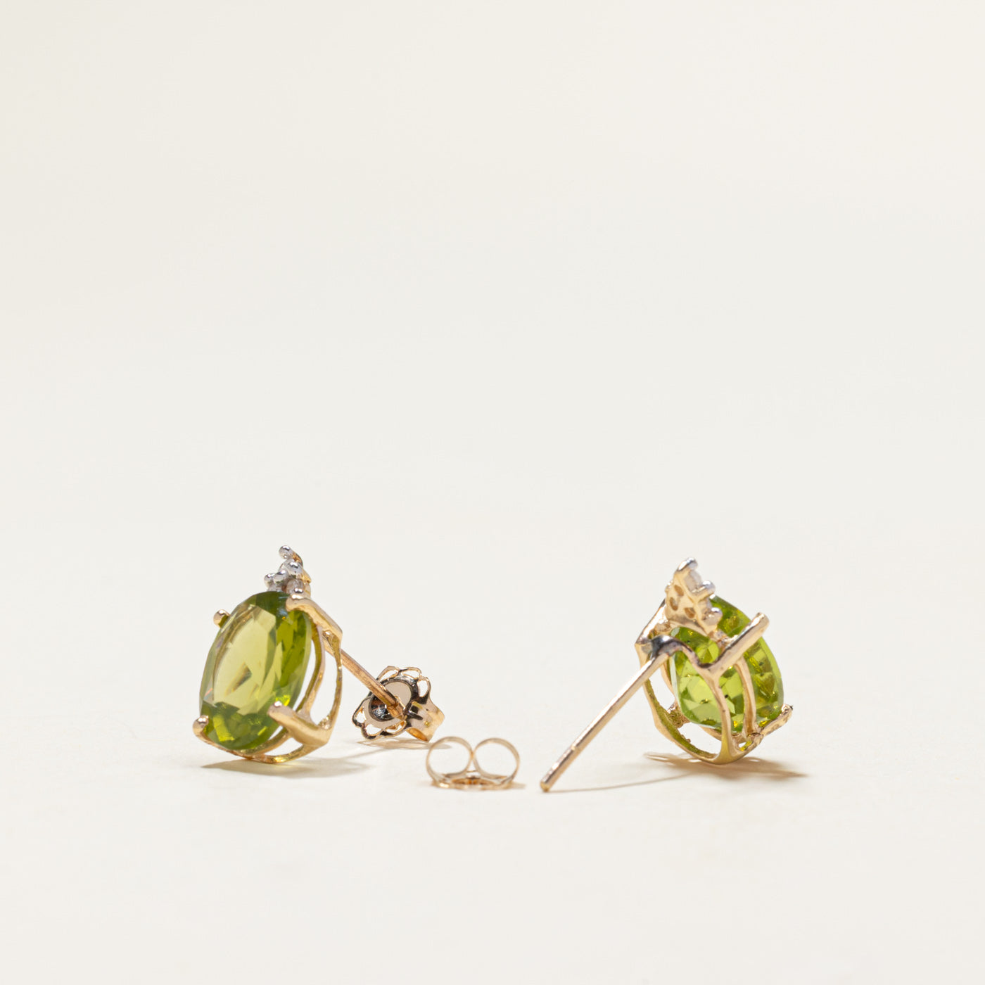 14k Peridot & Diamond Stud Earrings | 3.00ctw, 0.03ctw