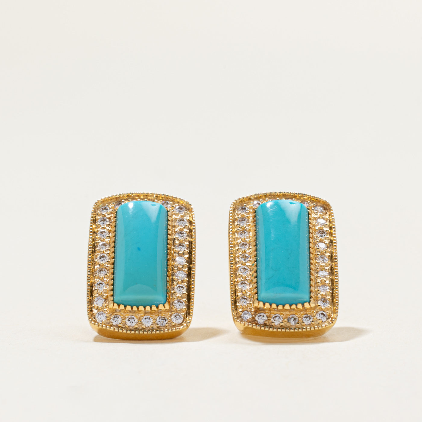18k Turquoise Stud & Diamond Stud Earrings | 5.00ctw, 0.40ctw