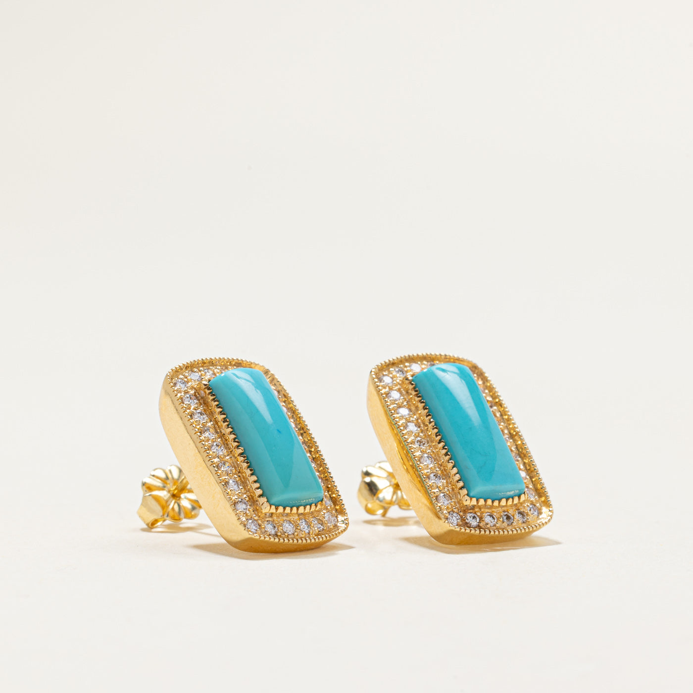 18k Turquoise Stud & Diamond Stud Earrings | 5.00ctw, 0.40ctw