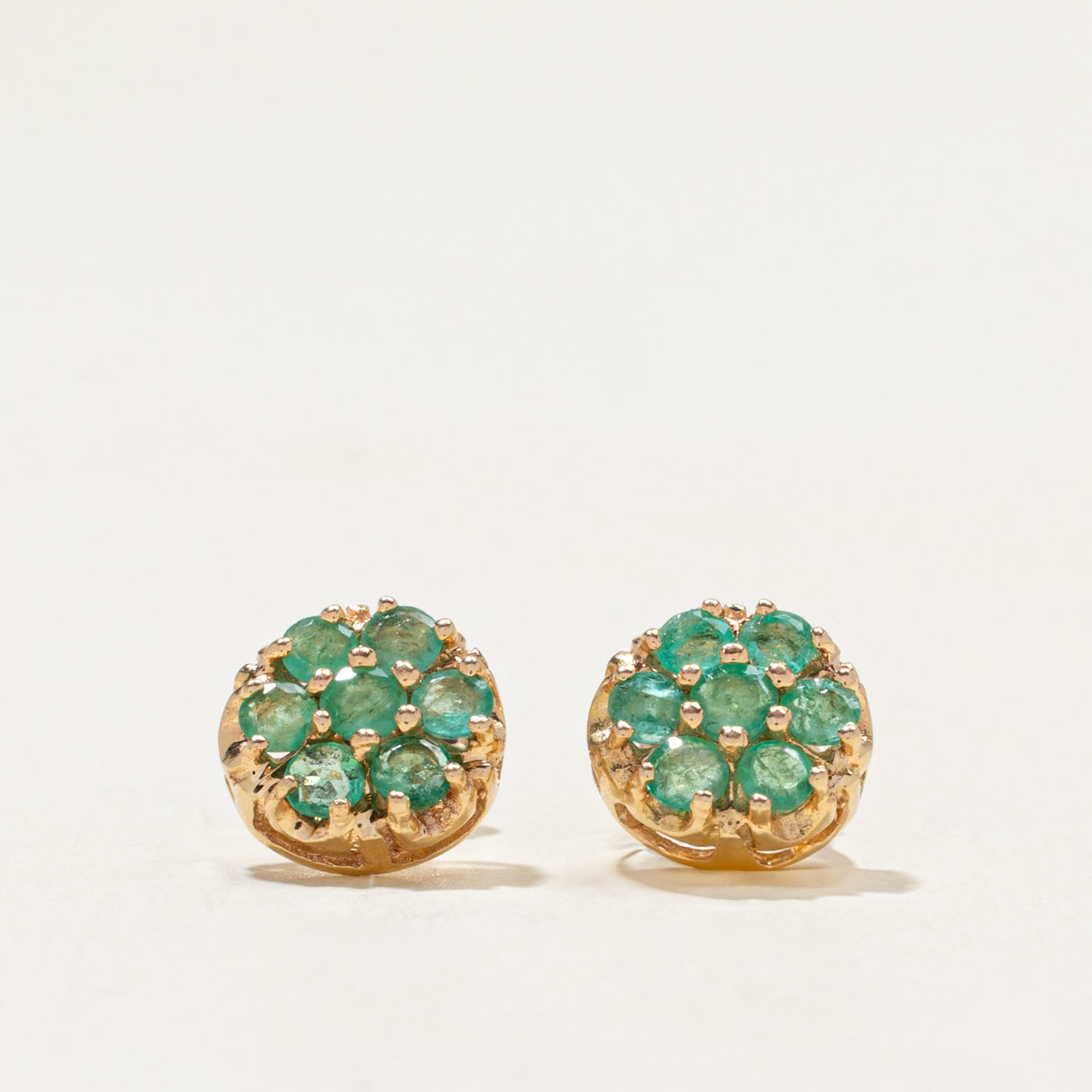 Emerald Round Cluster Stud Earrings | 0.35ctw