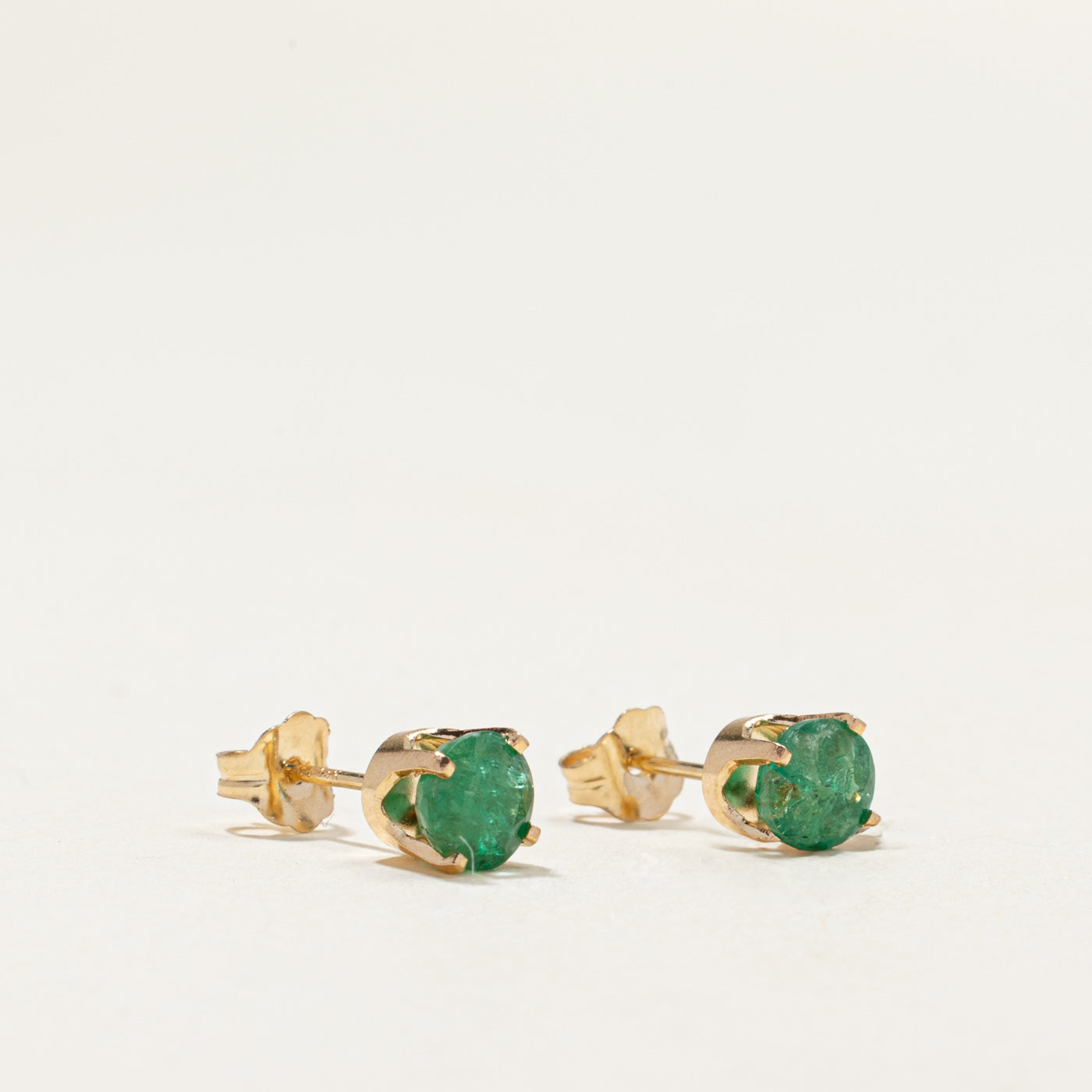 14k Round Cut Emerald Stud Earrings | 1.00ctw