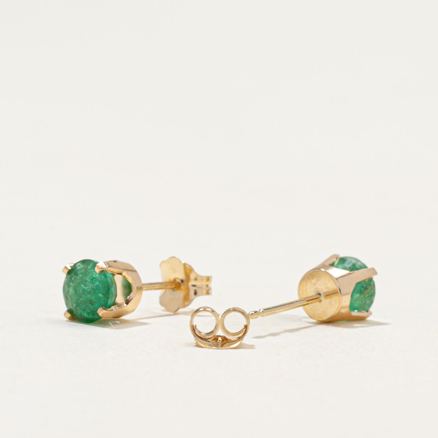 14k Round Cut Emerald Stud Earrings | 1.00ctw
