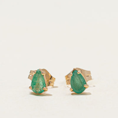 14k Pear Cut Emerald Stud Earrings | 0.24ctw