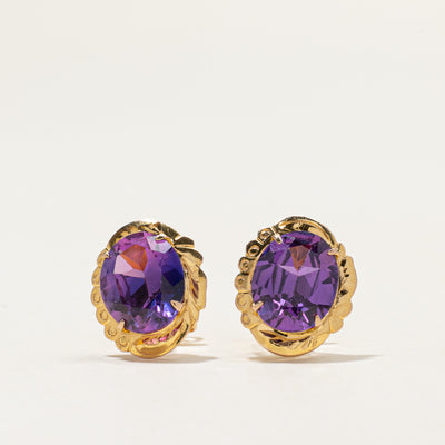 12k Synthetic Sapphire Stud Earrings | 7.00ctw
