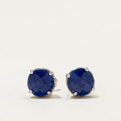 10k Synthetic Sapphire Stud Earrings | 3.00ctw