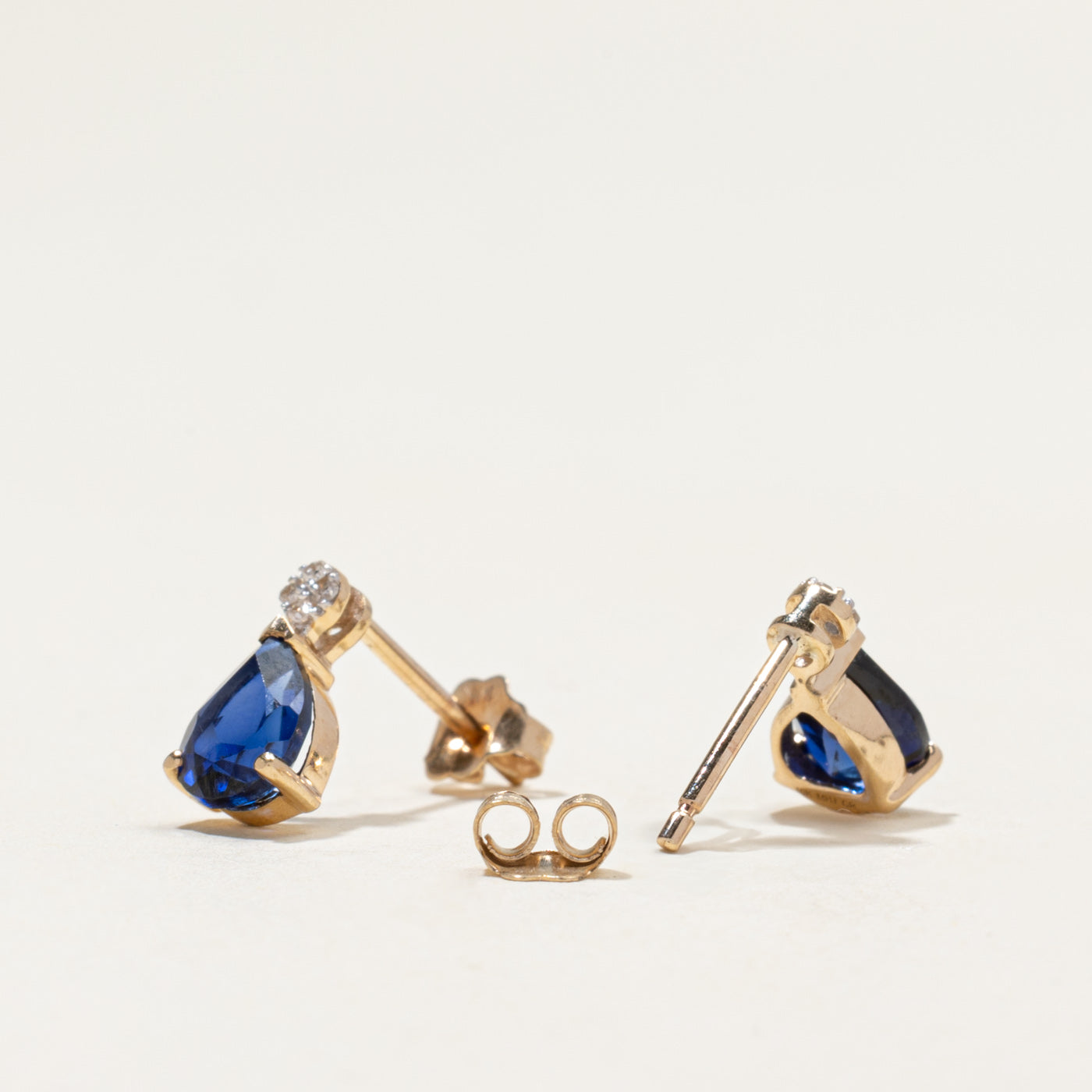 10k Synthetic Sapphire & Natural Diamond Stud Earrings | 2.00ctw, 0.03ctw