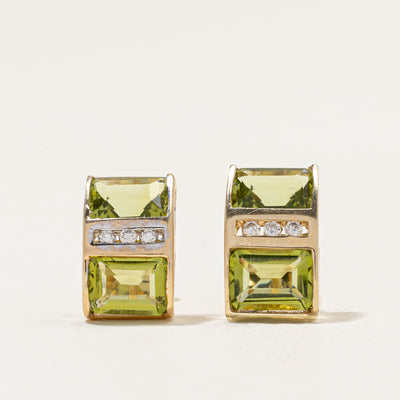 14k Green Glass & Diamond Stud Earrings | 5.00ctw, 0.06ctw