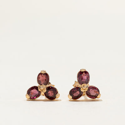 15k Garnet Cluster Stud Earrings | 2.20ctw